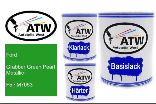 Ford, Grabber Green Pearl Metallic, F5 / M7053: 1L Lackdose + 1L Klarlack + 500ml Härter - Set, von ATW Autoteile West.
